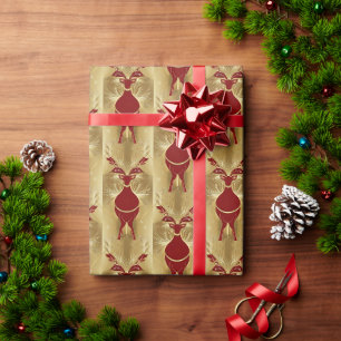 Luxury Red Rentier Elche Gold Merry Xmas Muster Geschenkpapier