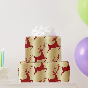Luxury Red Rentier Elche Gold Merry Xmas Muster Geschenkpapier