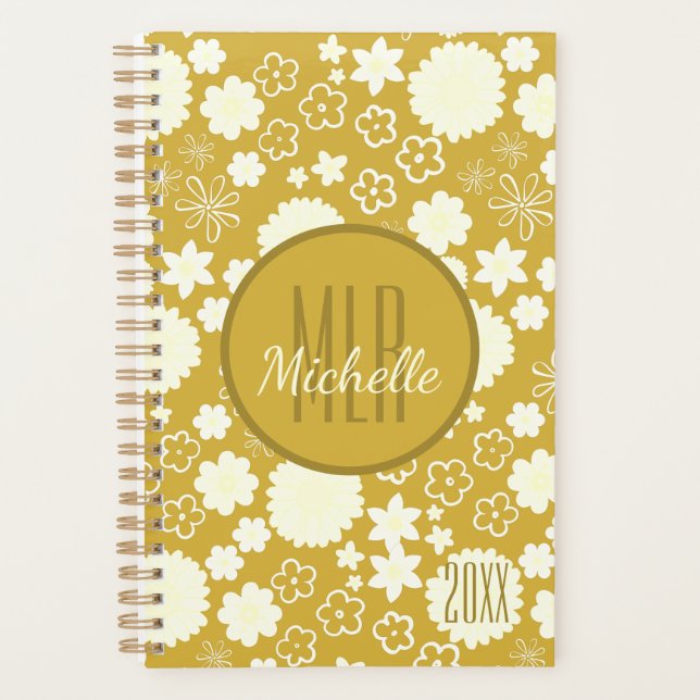 LUXURY RICH GOLD CREAM BLUME CUSTOM MONOGRAM JAHR PLANER (Vorderseite)