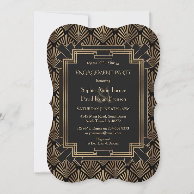 Luxury Roaring 20's Great Gatsby Engagement Party Einladung (Vorderseite)