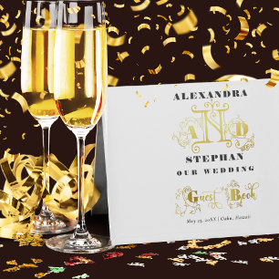 Luxury Romantic Flourish Calligraphy Wedding Gold Gästebuch