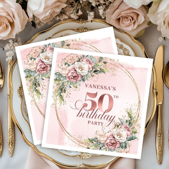 Luxury Rose Gold Blush 50th Birthday Party Napkins Serviette (Luxury Rose Gold Blush 50th Birthday Party Napkins)