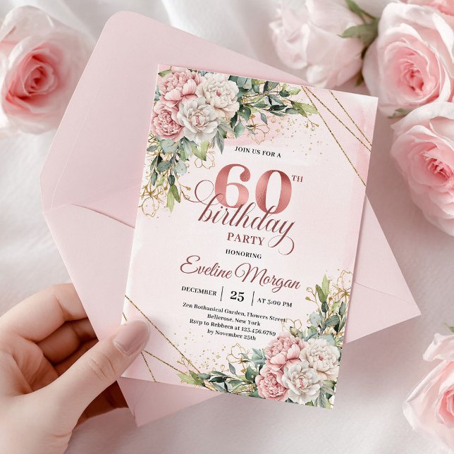 Luxury Rose Gold Dusty Pink 60th Birthday Invite Einladung (Luxury Rose Gold Dusty Pink 60th Birthday Invitation)