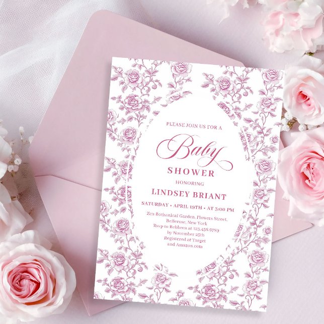 Luxury Rose Gold Floral Roses Baby Shower Invite Einladung (Luxury Rose Gold Floral Roses Baby Shower Invitation)