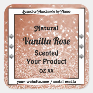 Luxury Rose Gold Glitter Product Labels Diamonds Quadratischer Aufkleber