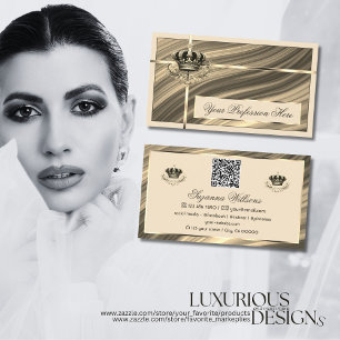 Luxury Royal Beige Gold Crown mit QR Code Noble Visitenkarte