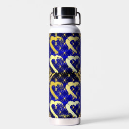 Luxury Royal Blue and Gold Hearts Water Flasche