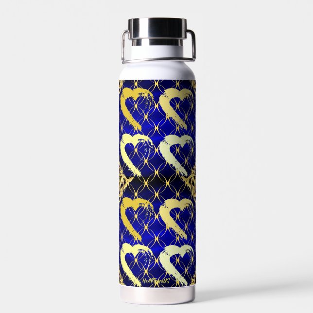 Luxury Royal Blue and Gold Hearts Water Flasche (Rückseite)