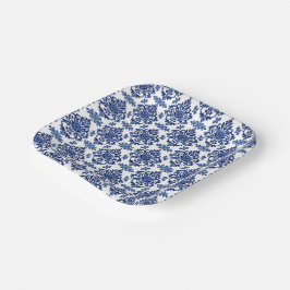 Luxury Royal Blue and White Baroque Floral Pattern Pappteller