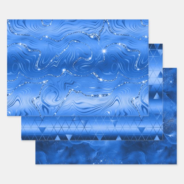 Luxury Royal Blue Background Geschenkpapier Set (Set)