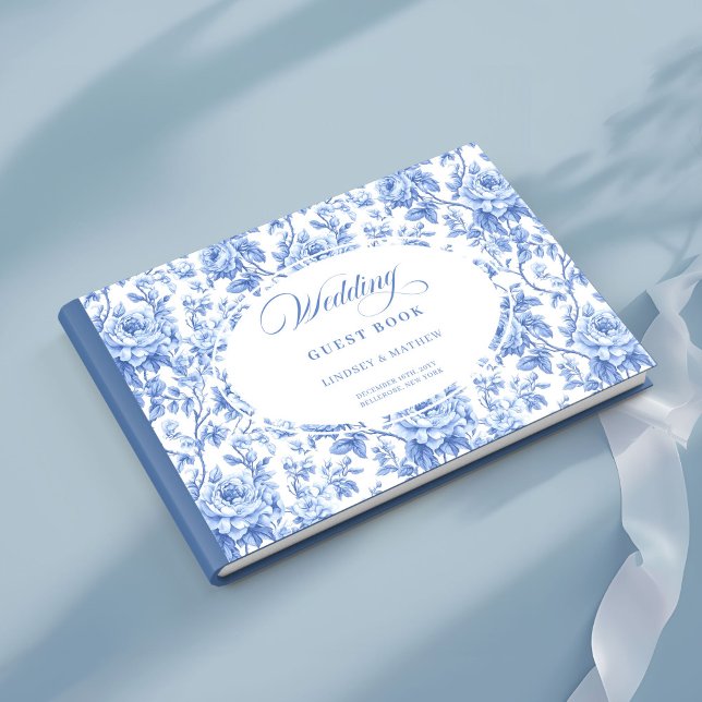 Luxury Royal Blue Floral Toile Roses Guest Book Gästebuch (Luxury Royal Blue Floral Toile Roses Guest Book)
