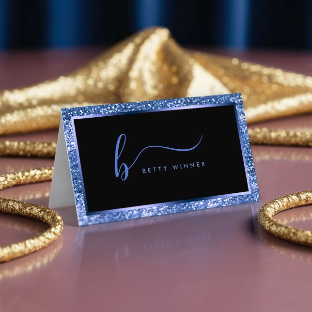 Luxury Royal Blue Glitzer Frame Monogram Visitenkarte (Von Creator hochgeladen)