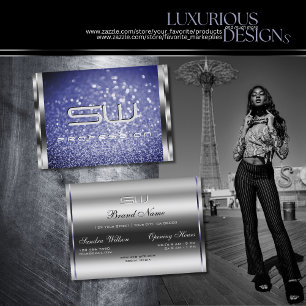 Luxury Royal Blue Sparkle Glitzer Monogram Silver Visitenkarte