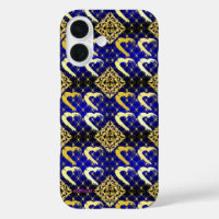 Luxury Royal Blue und Gold Hearts iPhone 16 Fall