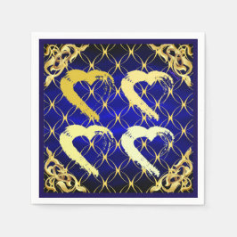 Luxury Royal Blue und Gold Hearts Napkin Serviette