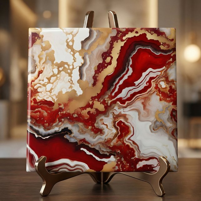 Luxury Ruby Red Gold Liquid Marble Agate Fluid Art Fliese (Von Creator hochgeladen)