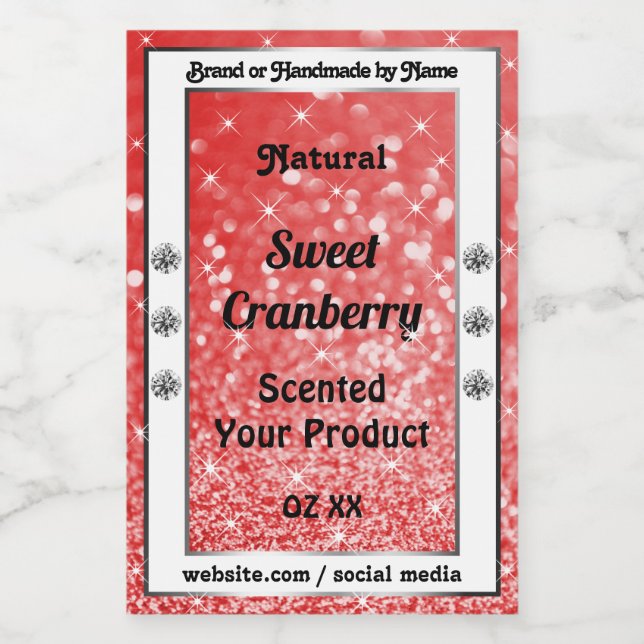 Luxury Ruby Red Sparkling Glitzer Product Labels Lebensmitteletikett (Einzelnes Label)