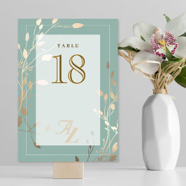 Luxury Sage Green & Gold Botanical Wedding Tischnummer