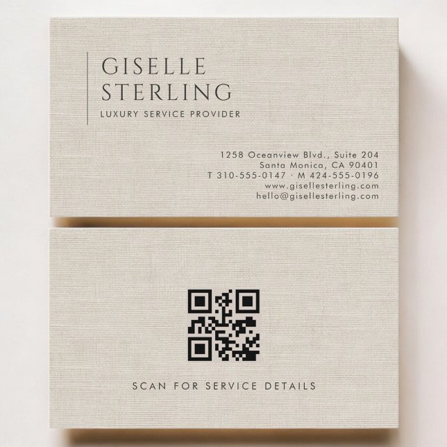 Luxury Service Provider Neutral Linen QR Code Visitenkarte (Von Creator hochgeladen)