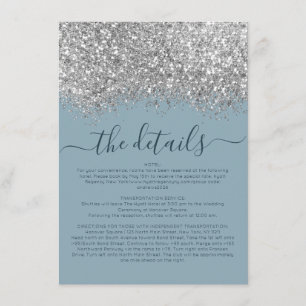 Luxury Silver Blue Glitzer Confetti Wedding Detail Begleitkarte