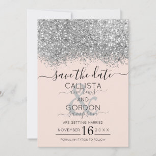 Luxury Silver Blush Glitzer Confetti Wedding Save The Date