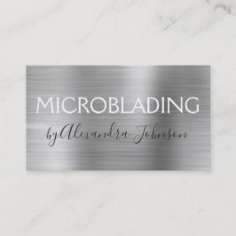 Luxury Silver Brushed Metal Microblading Visitenkarte