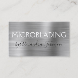 Luxury Silver Brushed Metal Microblading Visitenkarte