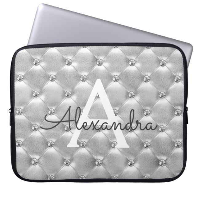 Luxury Silver Elegant Vintag Monogram Laptopschutzhülle (Vorderseite)