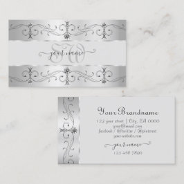 Luxury Silver Gray Verziert Borders Jewels Monogra Visitenkarte