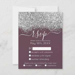 Luxury Silver Lila Glitzer Confetti Wedding RSVP Karte