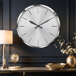 Luxury Silver Minimalist Modern Brushed Metal Große Wanduhr