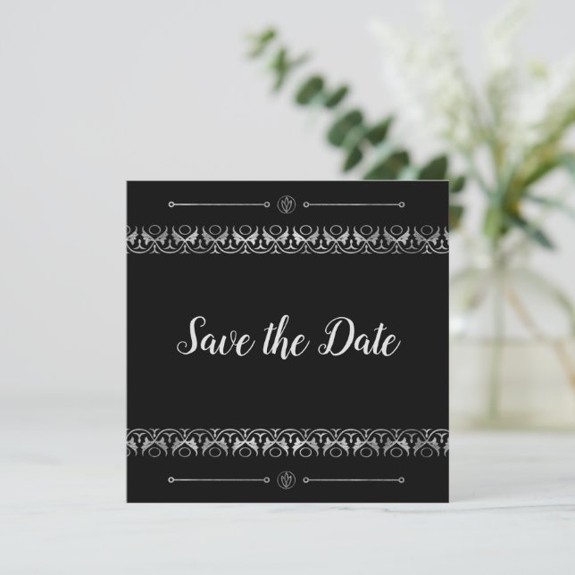 Luxury Silver Save the Date Einladung (Stehend Vorderseite)