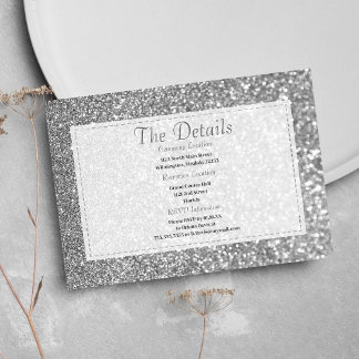 Luxury silver sparkly glitter glam Details Card Begleitkarte
