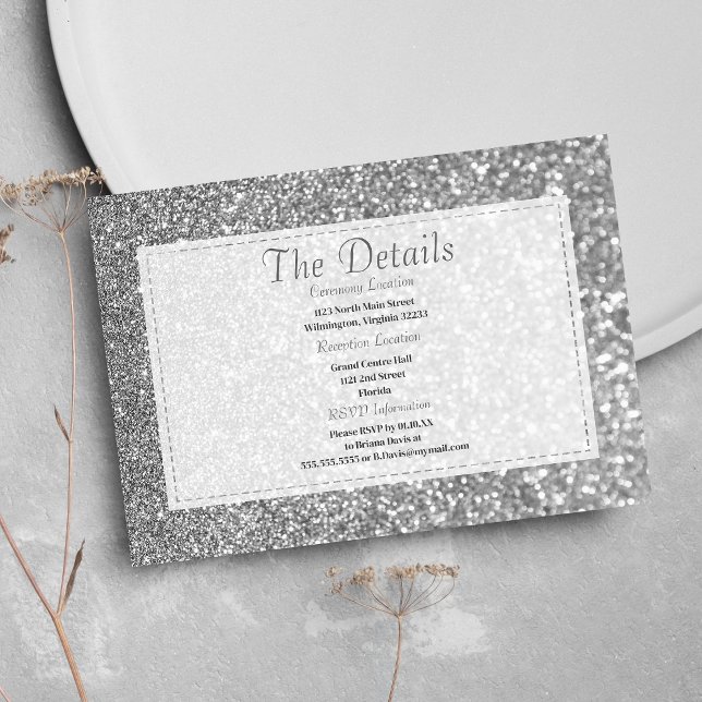 Luxury silver sparkly glitter glam Details Card Begleitkarte ( Luxury silver sparkly glitter glam Details Card)