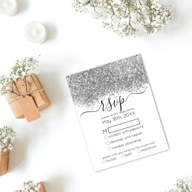 Luxury Silver White Glitzer Confetti Wedding RSVP Karte (Von Creator hochgeladen)