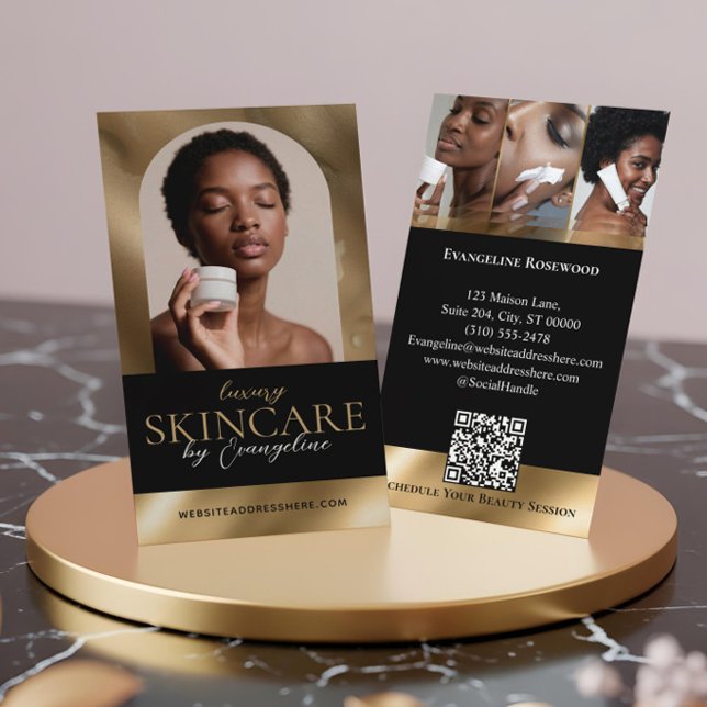 Luxury Skincare Esthetician Arch Photo Black Gold Visitenkarte (Luxury Skincare Esthetician Arch Photo Black Gold Business Card)