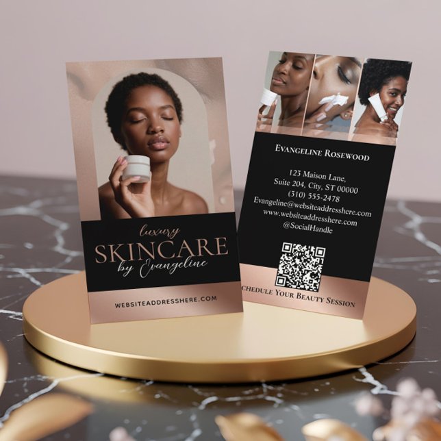 Luxury Skincare Esthetician Arch Photo Black Pink Visitenkarte (Luxury Skincare Esthetician Arch Photo Black Pink Business Card)