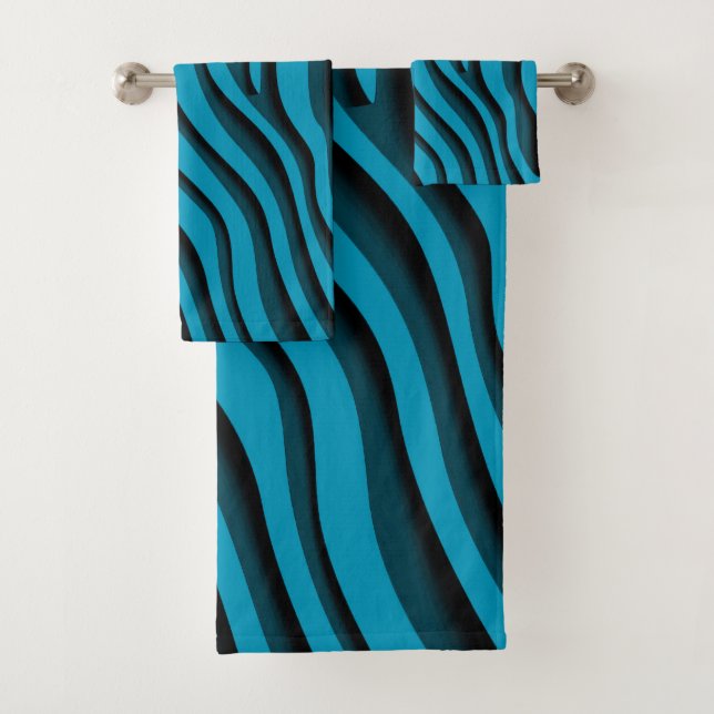 Luxury Soft Blue 3D Zebra Wave Bath Handtuch Set (Insitu)