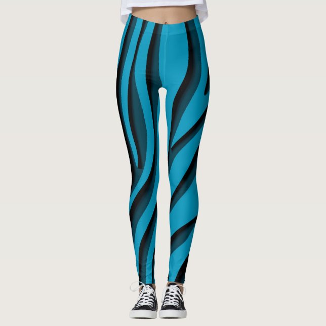 Luxury Soft Blue 3D Zebra Wave Leggings (Vorderseite)