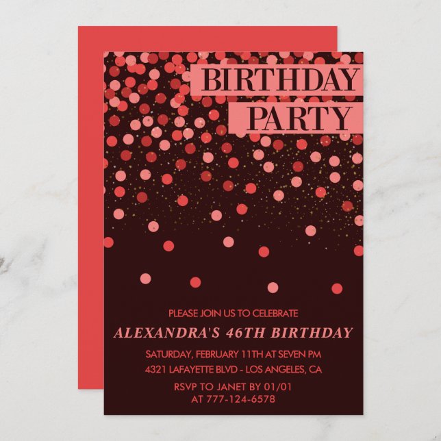 Luxury Sparkle Glitzer Confetti 46. Geburtstag Einladung (Vorne/Hinten)