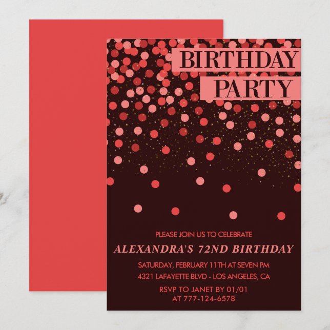 Luxury Sparkle Glitzer Confetti 72. Geburtstag Einladung (Vorne/Hinten)