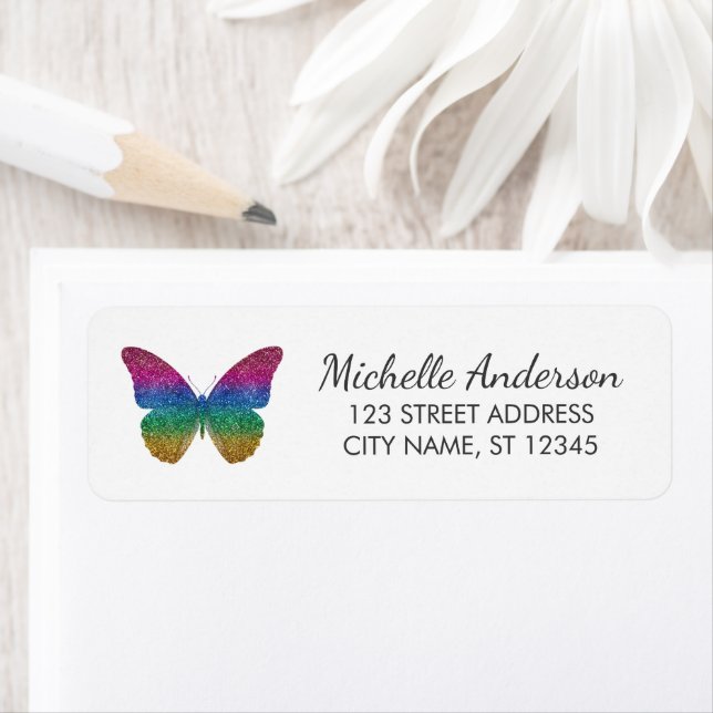 Luxury Sparkling Glitter Butterfly Return Address  (Insitu)