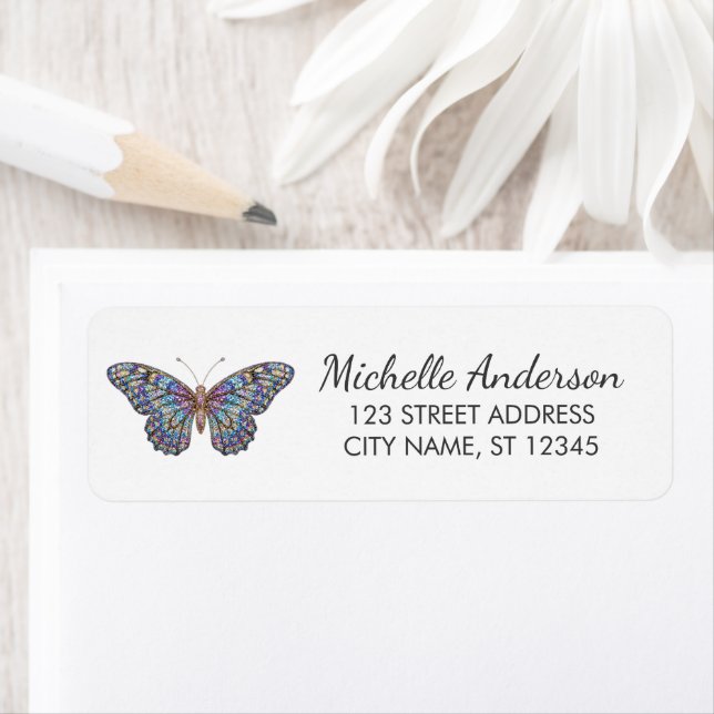 Luxury Sparkling Glitter Butterfly Return Address  (Insitu)