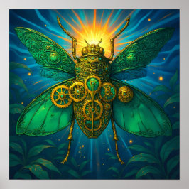 Luxury Steampunk Art: Gilded Emerald Insect Poster