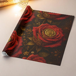 Luxury Steampunk Roses Romantic Gold Gears Geschenkpapier