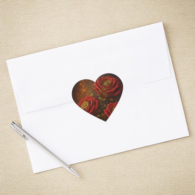 Luxury Steampunk Roses Romantic Gold Gears Herz-Aufkleber (Von Creator hochgeladen)