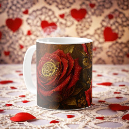 Luxury Steampunk Roses Romantic Gold Gears Kaffeetasse