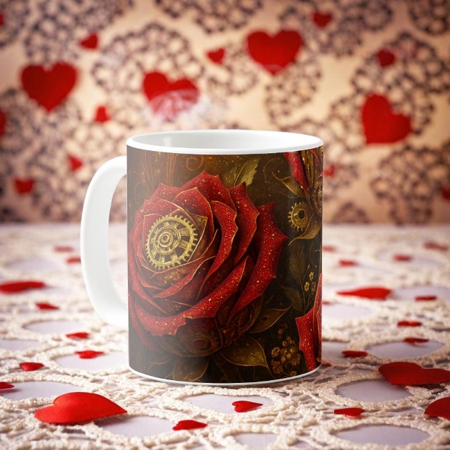 Luxury Steampunk Roses Romantic Gold Gears Kaffeetasse (Von Creator hochgeladen)