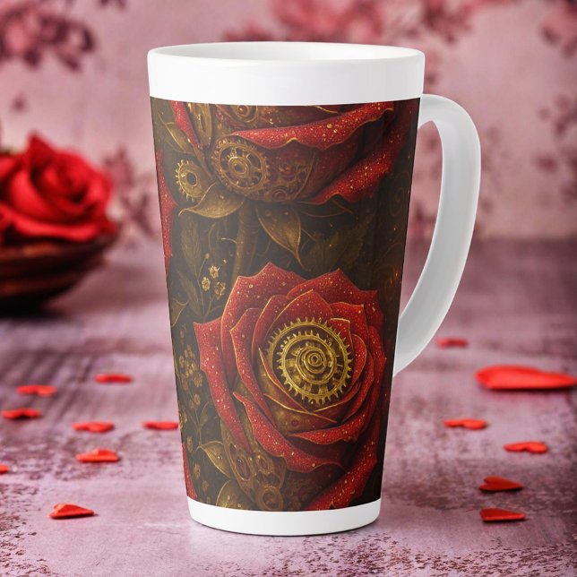 Luxury Steampunk Roses Romantic Gold Gears Milchtasse (Von Creator hochgeladen)