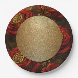 Luxury Steampunk Roses Romantic Gold Gears Pappteller